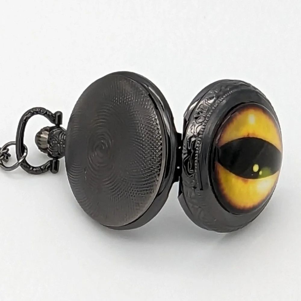 Dragon Eye Pendant Watch NEW Gift Cat Orange Yellow Necklace Pocket Vintage - Picture 4 of 9